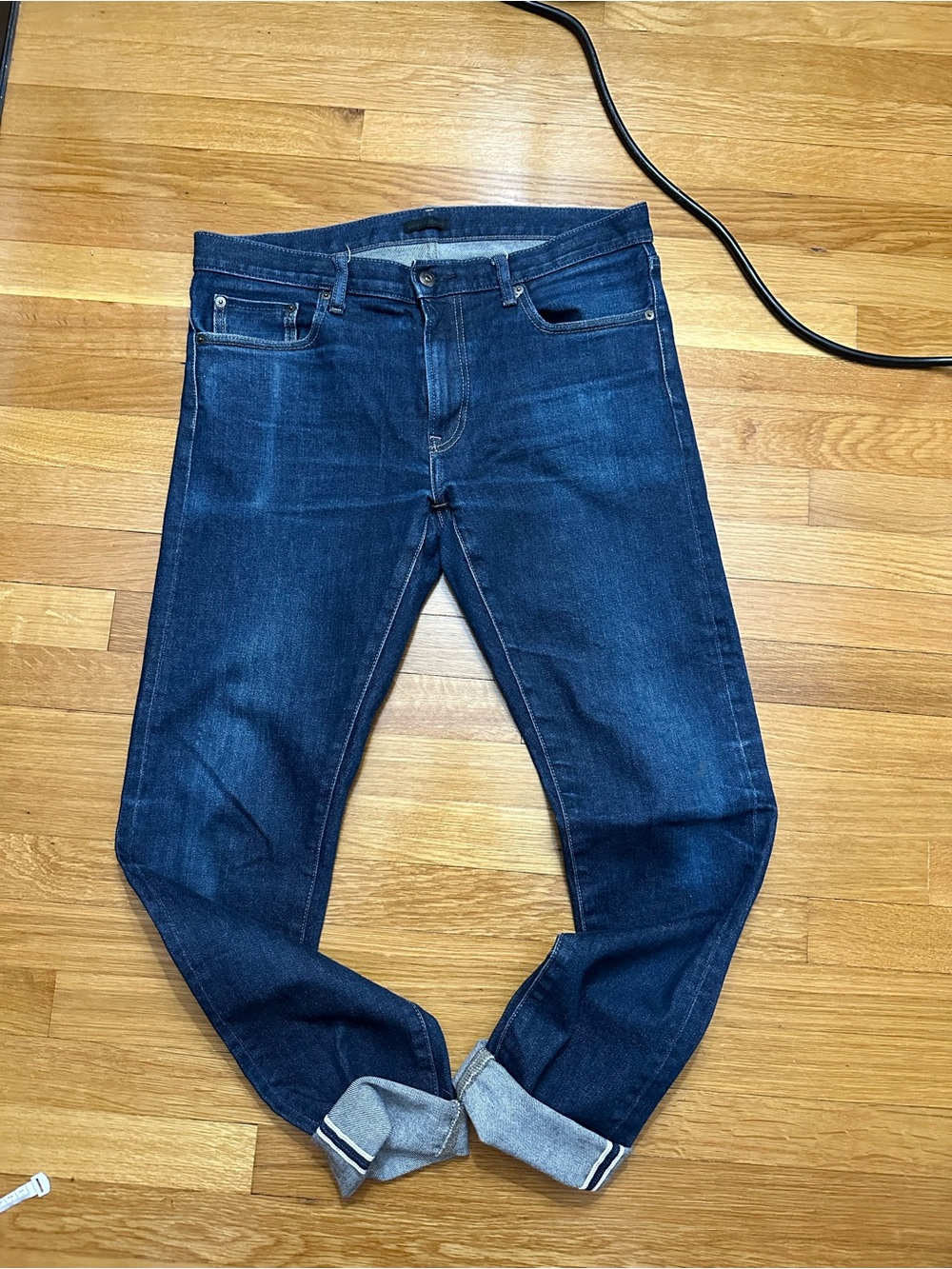 Uniqlo Selvedge Jeans Mens 34x34 (34x32) Dark Indigo Blue Denim Stretch